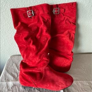 Gianni Bini Suede leather slouch tall boot - Red - Size 8